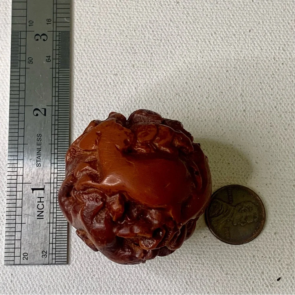 Faux Red Amber Carved Chinese Zodiac Ball 12 Animals Vintage Figurine Carving